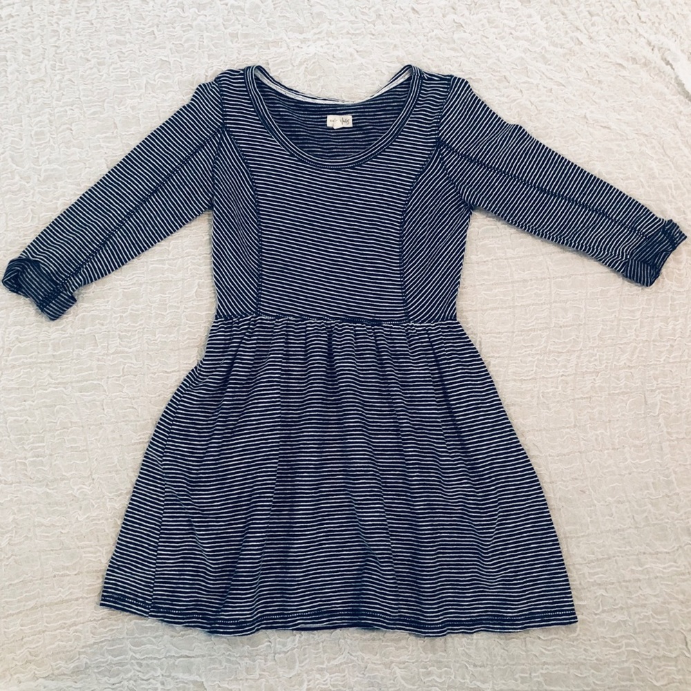 Blue and white striped dress